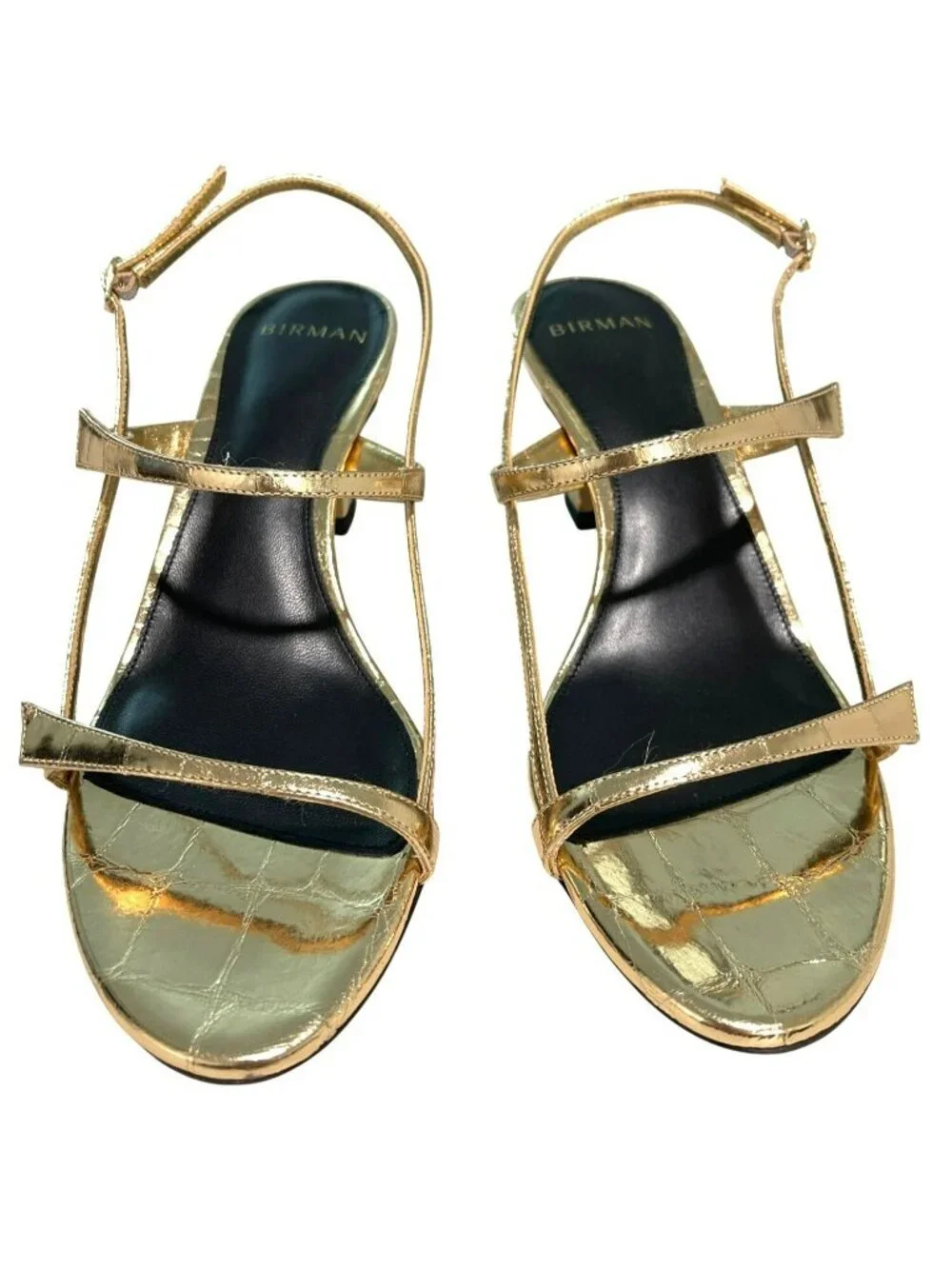 Alexandre Birman $695 Gold Strappy Tita Croco Cage Slingback Sandals 38 8